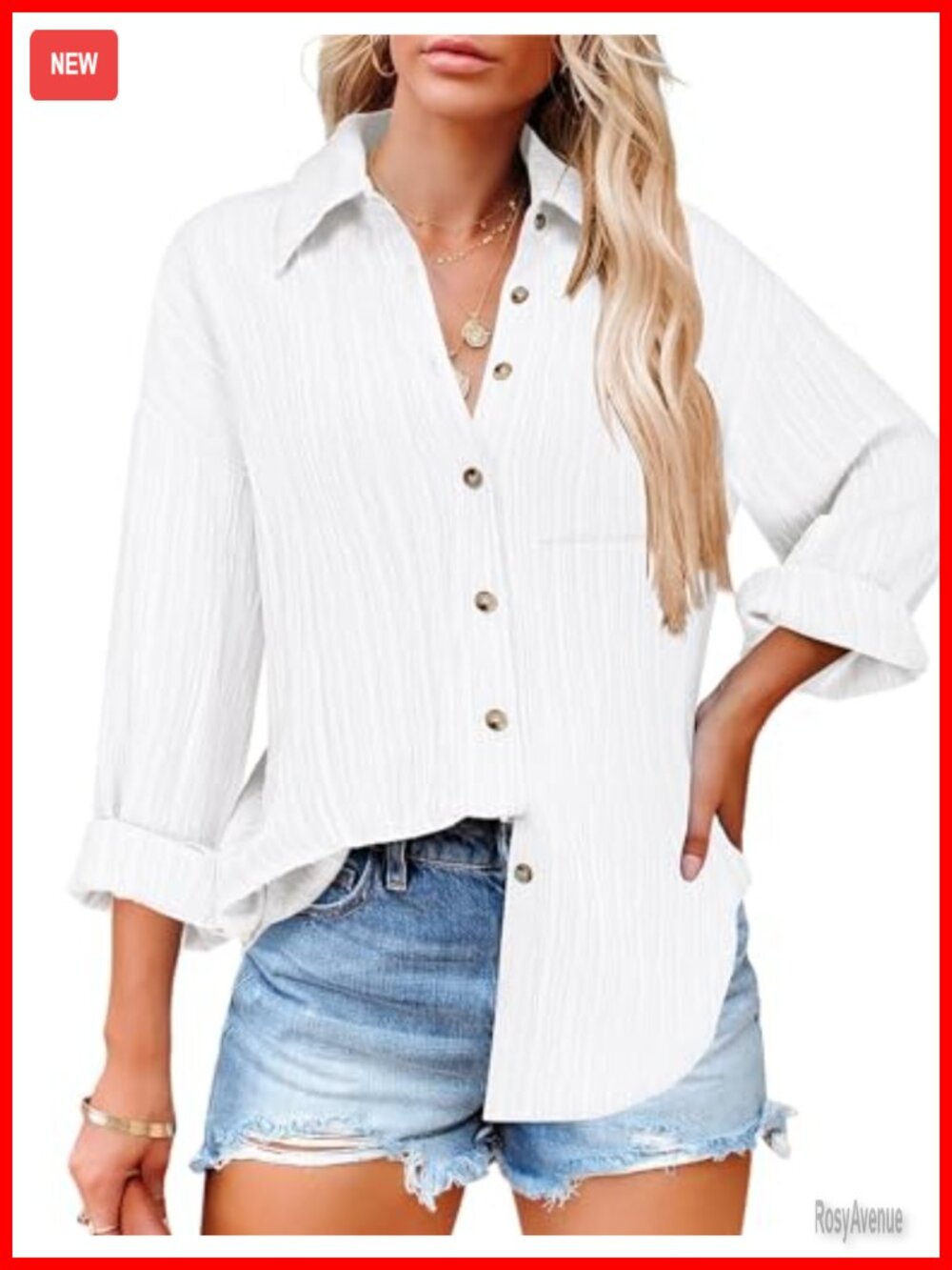Women's Textured Button Down Shirt Long Sleeve V-Neck Work Blouse with Pocket